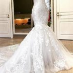 Sweetheart Tulle Crochet Flower Mermaid Wedding Dress with Long Train