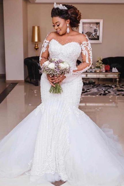 Sweetheart Short Train Backless Organza Applique Mermaid Wedding Dress Long Sleeves