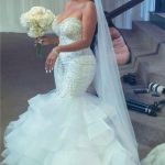 Sweetheart Short Train Organza Paillette Applique Mermaid Wedding Dress