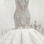 V-neck Backless Tulle Beading Applique Mermaid Wedding Dress Floor Length