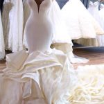 V-neck Long Train Chiffon Lotus Leaf Hem Mermaid Wedding Dress