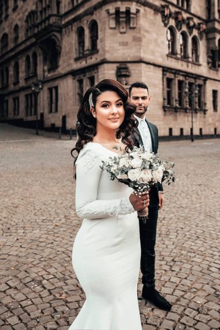 Long Sleeves Satin Mermaid Bridal Gowns Wedding Dress