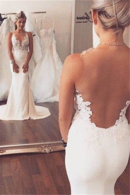 Sleeveless Lace Mermaid Beach Wedding Gowns Wedding Dress
