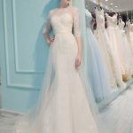 Lace Half Sleeve Illusion Sweetheart Beading Keyhole Bridal Gown with Train Mermaid Wedding Dresses