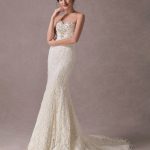 Lace Strapless Ivory Sweetheart Beaded Bridal Dress with Train Exclusive Mermaid Wedding Dresses
