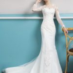 Long Sleeve Ivory Lace Illusion Train Bridal Gowns Mermaid Wedding Dresses