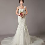 Luxury Straps Sequin Lace Tulle Chapel Train Bridal Gowns Mermaid Wedding Dresses