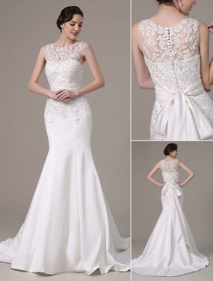 Wedding Dresses with Elegant Detachable Lace Jacket and Sweep Train (Veil Not Included) Exclusive Mermaid