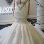 Modern Crystals Long Sleeves Wedding Dresses Off the Shoulder Mermaid Bridal Gowns