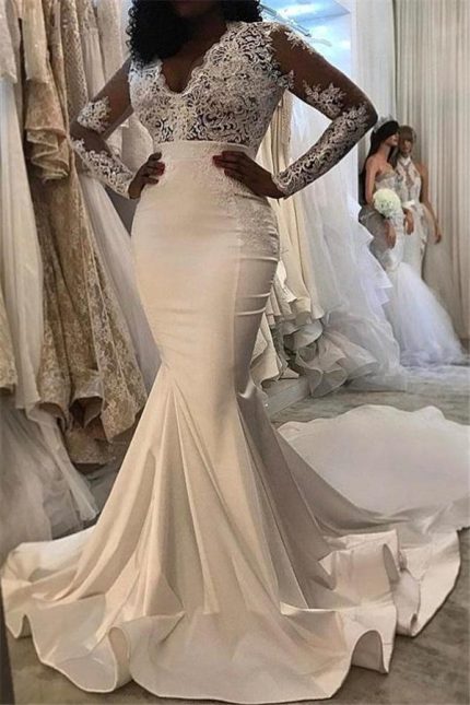 Modern Lace Trumpet/Mermaid Wedding Dresses White Chic Wedding Dress