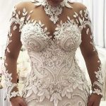 Modern Long Sleeves High Neck Lace Wedding Dress Bridal Gown