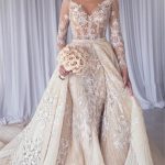 Modern Long Sleeves Lace Mermaid Overskirt Wedding Dress Bridal Gowns