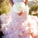 Modern Mermaid Sweetheart Wedding Dresses Pink Crystal Lace Up Lovely Ruffles Bridal Gowns