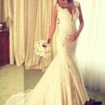 Shimmering Lace Mermaid Bridal Gowns Modern V-Neck Wedding Dress