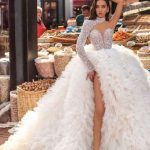 Glamorous Feather Splitfront Wedding Party Gown Modern One-Shoulder with Sequins