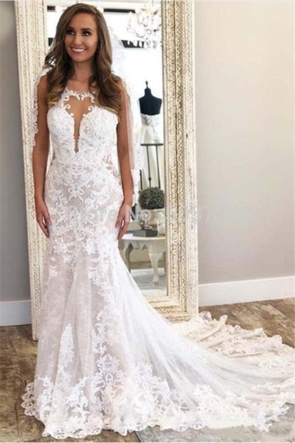 Online Shop: Modern Sleeveless Column Lace Wedding Dress
