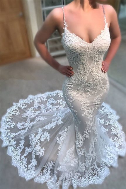 Online Store: Modern Mermaid Wedding Dresses with Spaghetti Straps and Lace