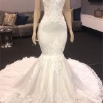 New Arrival: Modern Strapless Lace Appliques Mermaid Bridal Gowns
