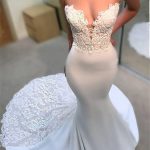 Classic Mermaid Open Back Bridal Gowns Modern Strapless Lace Wedding Dresses Online