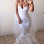 Mermaid Ruffled Long Wedding Dress with White Lace Appliques Modern Sweetheart Style