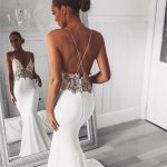 Modern V-Neck Lace Spaghetti Strap Mermaid Wedding Dress Open Back Bridal Gown