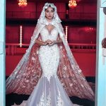 Modern V-Neck Wedding Dress with Long Train Lace and See-Through Details