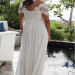 Modest V-Neck Lace Ruffles Wedding Dresses with Half-Sleeves
