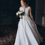 A-Line Wedding Dresses with Open Back and Sweep Train Modest Jewel Style