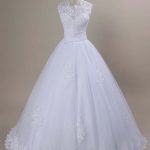 Modest Ball Gown Wedding Dresses with Lace Covered Buttons