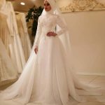 Modest Lace A-Line Wedding Dresses with Ruffled Long Sleeves