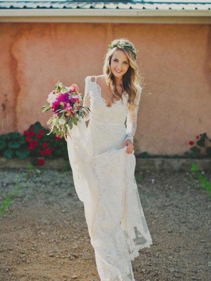 Modest Lace Mermaid Wedding Dresses with Sweep Train Long Sleeves