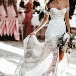 Modest V-Neck Wedding Dresses with Lace Split and Covered Buttons