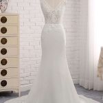 Modest V-Neck Tulle Ball Gown Wedding Dresses with Lace-Up Back