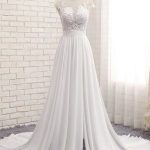 Modest Lace-Up Wedding Dresses with V-Neck