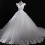 Modest Ruffles Wedding Dresses with V-Neck and Sweep Train