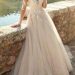 Illusion Scoop Neck Long Sleeve Champagne Tulle Lace Wedding Dress