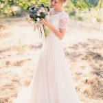 Floor Length Lace Chiffon A-Line Wedding Dress with Sash V-Neck Style