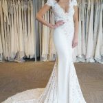 Ethereal White V Neck Lace Appliques Bridal Gown in Mermaid Silhouette
