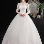 Graceful Off The Shoulder Half Sleeves Ball Gown Bridal Dress in Soft Tulle Eric White Collection