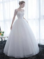 Romantic Off The Shoulder Short Sleeves Soft Tulle Lace Up Floor Length Bride Dress Eric White Design - Image 2