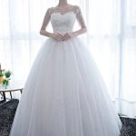 Romantic Off The Shoulder Short Sleeves Soft Tulle Lace Up Floor Length Bride Dress Eric White Design