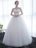 Romantic Off The Shoulder Short Sleeves Soft Tulle Lace Up Floor Length Bride Dress Eric White Design