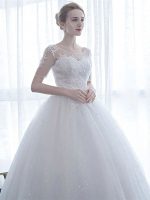 Romantic Off The Shoulder Short Sleeves Soft Tulle Lace Up Floor Length Bride Dress Eric White Design - Image 3
