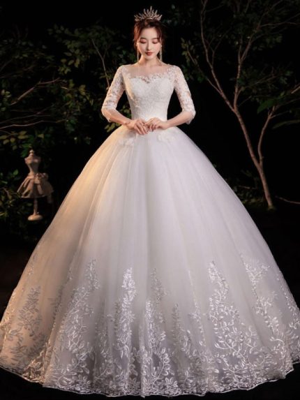 Eric White's Timeless Ball Gown Jewel Neck Half Sleeves Applique Long Bridal Dress