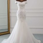 Unique Flower Lace Mermaid Wedding Dress with Romantic Ruffles