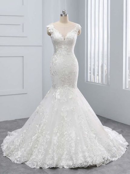 Stunning V-Neck Lace Mermaid Wedding Dress for a Modern Bride