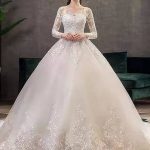 Eric White's Vintage Jewel Neck Long Sleeves Cathedral Train Applique Wedding Dress