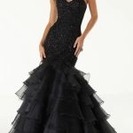 Strapless Sweetheart Ruffles Organza Black Mermaid Wedding Dress with Beaded Details
