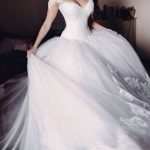 Dreamy Floor Length Lace Tulle Ball Gown Wedding Dress with Off Shoulder Neckline