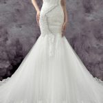 Alluring Mermaid Drop Waist Wedding Dress with Off Shoulder Chapel Lace and Beaded Tulle